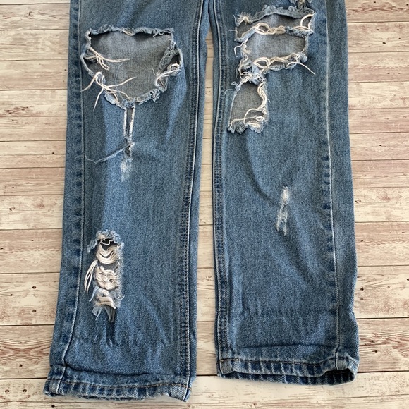 One Teaspoon Awesome Baggies Medium Wash Super Distressed Ripped Straight Jeans - Picture 6 of 14